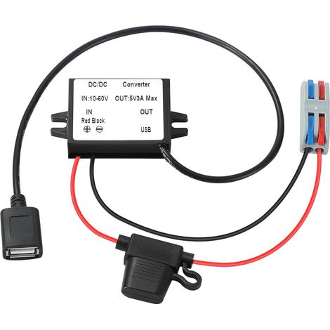 Convertisseur DC 12V/24V/36V/48V vers 5V 3A Max 15W avec Port USB-A, Module abaisseur (Buck) DC 10-60V vers 5V USB Convertisseur de Tension Step-Down avec fusible pour e-Roller GPS Dashcams (1/5)