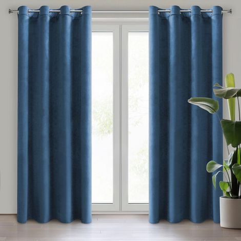 Eurofirany ROSA Tenda in Velluto con Occhielli - 1 Unità, Soffice, Pannello, Drappo Classico, Glamour, Elegante, Soggiorno, Camera da Letto, 290 g/m2, 140x250 cm, Blu Scuro (1/5)