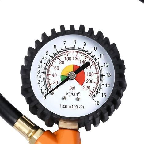Gonfleur pneumatique professionnel avec manomètre de précision – Fonction 3-en-1 : gonflage, mesure de la pression et dégonflage – 0 à 220 PSI – Adapté aux voitures, motos, vélos et camping-cars. (1/5)