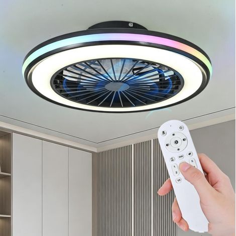 Ventilateur de plafond avec lumière, Moteur DC 16W, LED 36W, RGB 3000K 6000K, Vitesse du vent réglable par télécommande, Ø48CM (1/5)