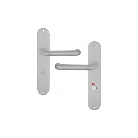 Ouvre&Déco – 2 poignées de porte HAARLEM verrou condamnation + voyant, aluminium argent entraxe 195 mm
