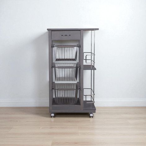 Carrello da cucina SLIM portafrutta con portabottiglie Grigio (1/3)