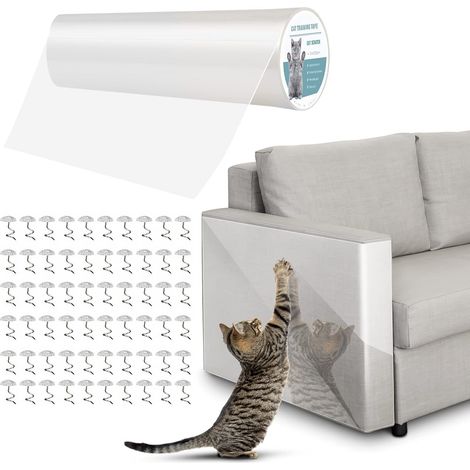 1 Rouleau Film Protection Canapé Anti-Griffes Chat Transparent Autocollant Pour Tissu Cuir 40x300cm (1/5)