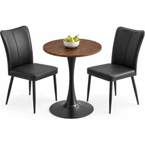 ELVMI Tisch- und Stuhlset mit 1 Rundem Tisch und 2 Esszimmerstühlen, MDF, Metall, PU, Schwarz Nussbaum (1/5)