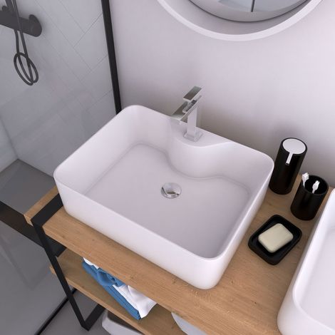 Lavabo rettangolare in ceramica bianca - 48x37x13,5 cm - RECTANGULAR (1/5)