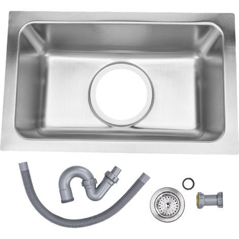 Lavello da bar 13,39x8,27x5,31 pollici, lavello da cucina in acciaio inossidabile a vasca singola con tubo di scarico ondulato per veicoli, barche, camper, yacht