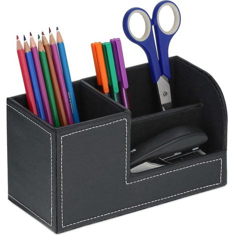 Pennehouder - Bois Naturel avec Finition Lin - Organisateur de Bureau Compact pour Stylos Crayons et Petits Objets - 20 x 11 x 9,3 cm - 1 Pièce