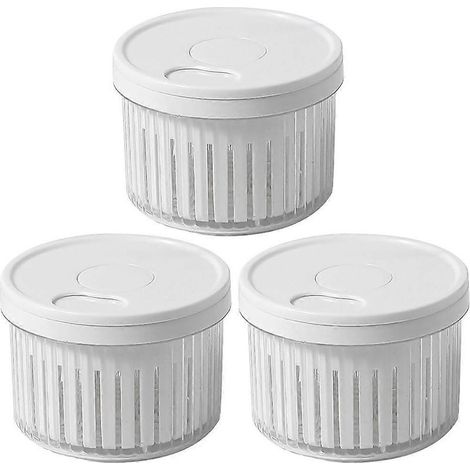 Lot de 3 boîtes de conservation pour légumes, récipients de cuisine, boîte à ail, récipient d'égouttage pour légumes frais (1/2)