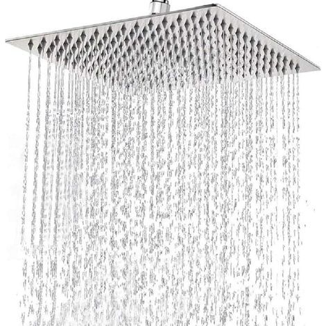 Pommeau de Douche Inox - Tete de Douche Pluie , Pommeau de Douche Carré 20CM, Douche Economie d'Eau Universelle Filetage 1/2 Pouce, Facile à Installer et à Nettoyer (1/5)
