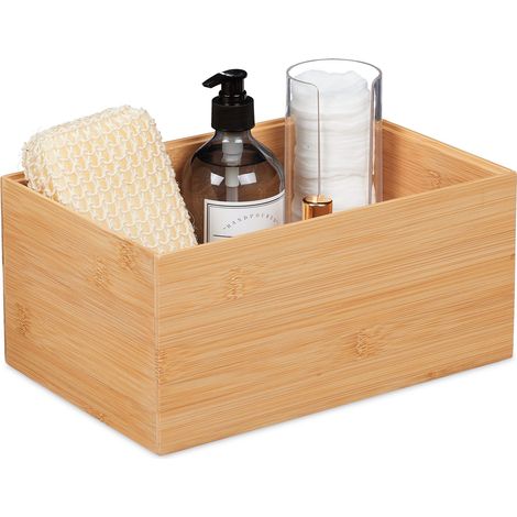 Relaxdays Aufbewahrungsbox Bambus, stapelbar, Bambuskiste ohne Deckel, stabil, HBT: 14 x 30 x 20 cm, Stapelbox, natur