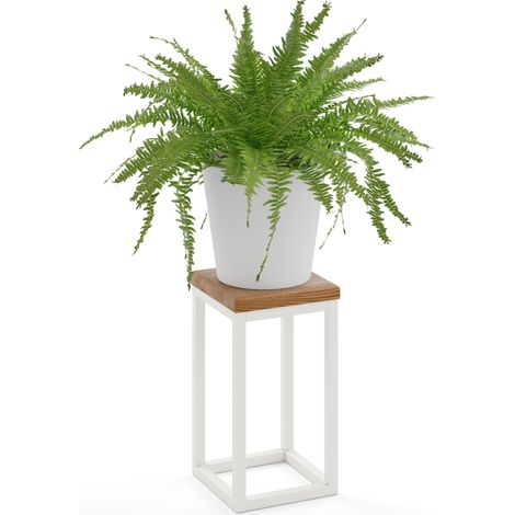 LAMO Manufaktur 30 cm Pflanzenständer Blumenständer Blumenhocker Gestell: Grauweiß 100% Echtholz Massiv Platte Farbe: Dunkel