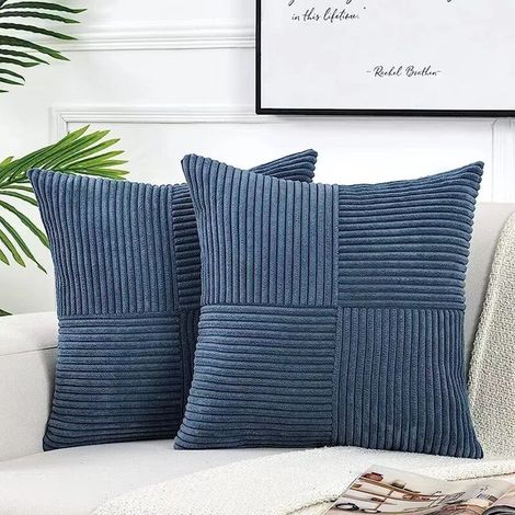 [NIEMALS VERWENDET] 2er-Set Boho-Kissenbezüge 45x45 Jeansblau, dekorative Cord-Kissenbezüge mit Kreuzmuster, gemütlicher Kissenbezug, moderner Kissenbezug für Sofa, Schlafzimmer, Stuhl, Bett