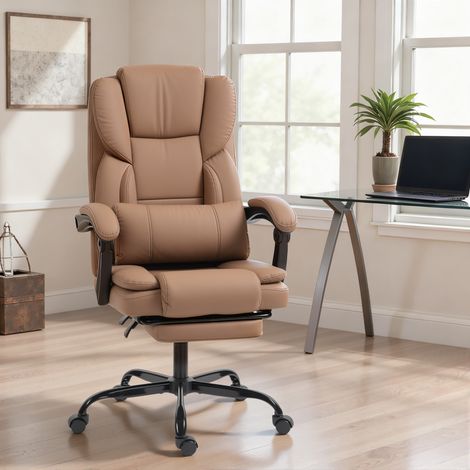Sedia da ufficio ergonomica, sedia da scrivania con schienale reclinabile, altezza regolabile, 65x67x111-119 cm, marrone