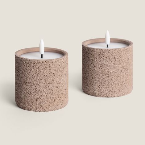 Pack de 2 Bougies LED Extérieur Cire et Ciment Orena Beige ↑10 cm (1/5)