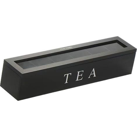 Boîte à thé en bois Boîte à thé noire Coffret à thé à 6 compartiments (1/2)