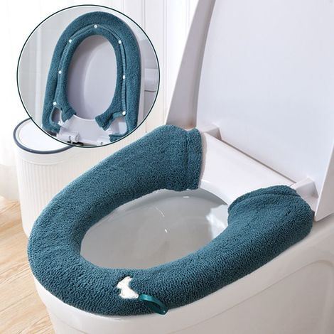 Housse de siège de toilette épaisse et chauffante, réutilisable, douce et lavable, en peluche, facile à installer, confortable (1/5)