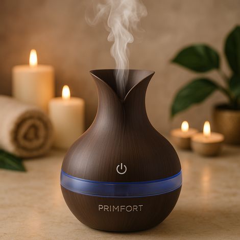 Humidificador de Aire Ultrasónico Primfort 300ml Aromaterapia con 4 Colores led y Apagado Automático color madera oscura Oferta exclusiva (1/4)