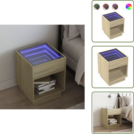 Nachttisch mit Infinity-LED Sonoma-Eiche 40x40x50 cm - Nachttisch - Nachttische - Beistelltisch - Nachtkästchen (1/5)