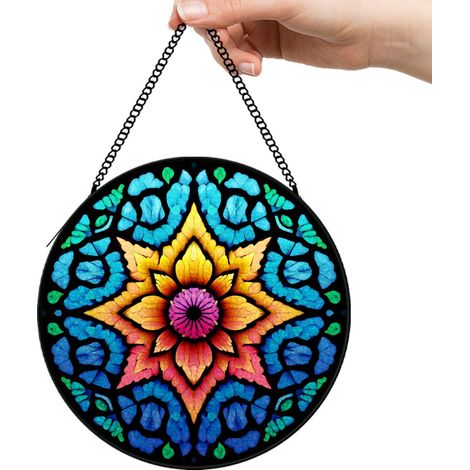 12,5 cm Panneau attrape-soleil fleurs oiseaux abeille en vitrail, décoration fenêtre, cadeau maman (1/5)