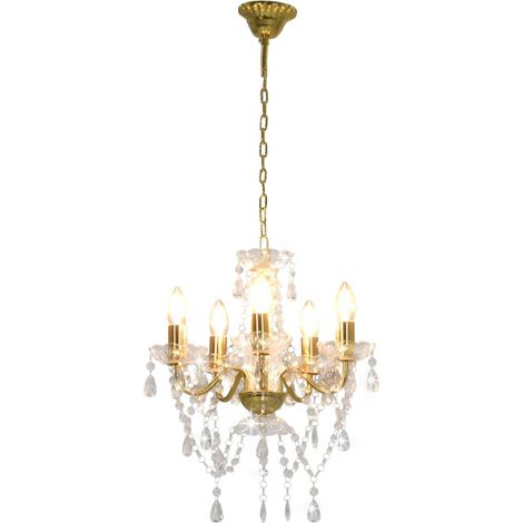 Lustre avec perles de cristal Doré Rond 5 x E14 (1/5)