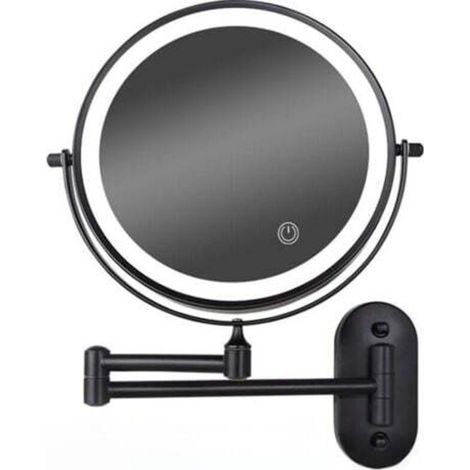 8-inch LED wall-mounted makeup mirror, dimmable, double-sided, 5x magnification (black) (1/4)