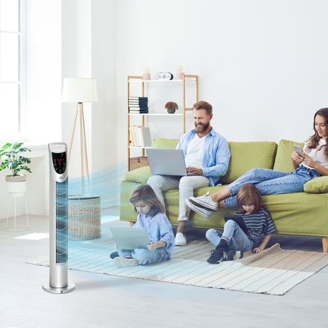 Ventilateur colonne, 40 W, avec télécommande, 3 vitesses, minuterie 7,5 h, Ø 18 x 78,5 cm, argent