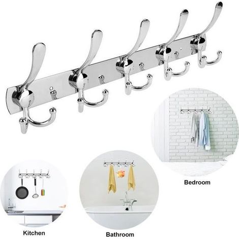 Lot de 5 crochets muraux Patères Porte-Manteaux Multifonctions - acier inoxydable solide - Manteau, Chapeau, Vêtements (1/4)