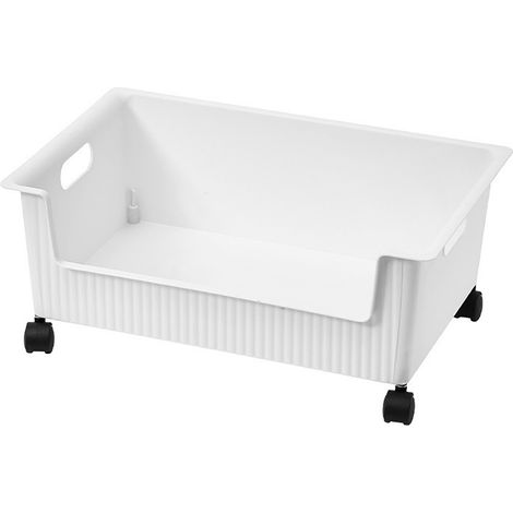 Boîte de Rangement Livres Plastique avec Roulettes, Grande Capacité pour Salle de Classe, Organisation Facile pour Livres et Sacs, Blanc (1/5)