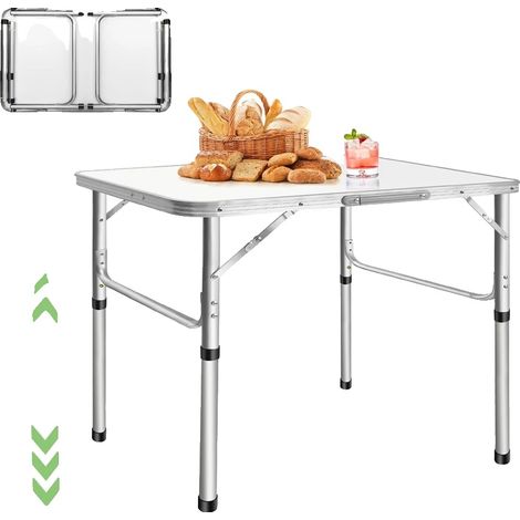 Table de pique-nique pliante, hauteur réglable, design léger, 75 x 55 x 70/33 cm (1/2)