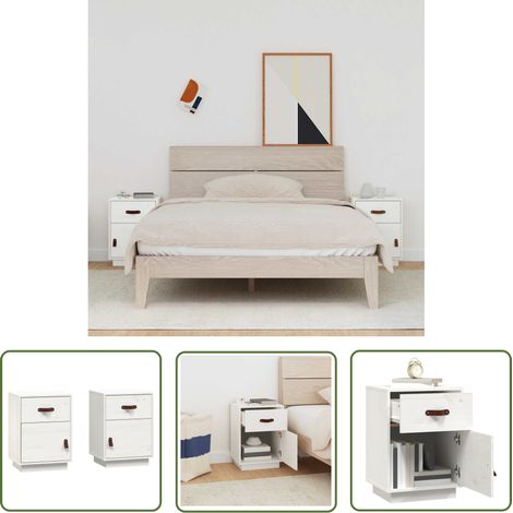 The Living Store Nachttische 2 Stk. Weiß 40x34x55 cm Massivholz Kiefer - Nachttische - Holznachtschränke - Wohnzimmermöbel - Schlafzimmerschreibtisch - Massives Kiefernholz (1/5)