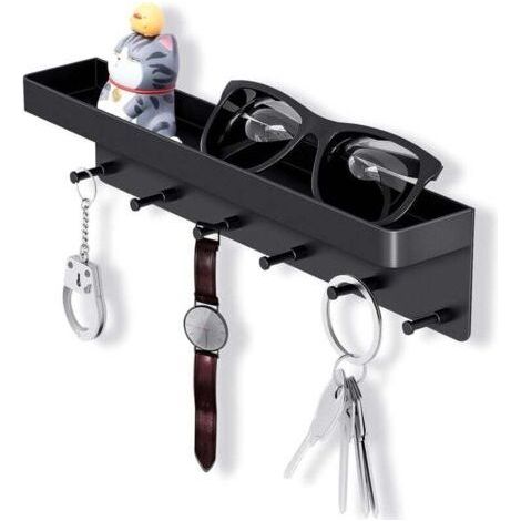 Metal Wall Key Holder with Storage Shelf, Wall Key Holder with 6 Hooks and Magazine Holder, Best Choice for Organizing Keys, Kitchen Utensils and Bathroom Supplies (1/4)