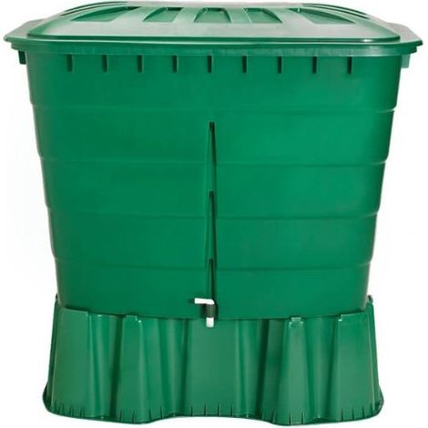 Wassertank aus Polypropylen 500 L. Regenwasserspeicher 124x80x92 cm, mit Stützbock 124x80x33 cm, grün
