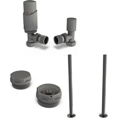 Talus Bold - Thermostatic Radiator Valve & Installation Kit - Natural Pewter Angled 15mm