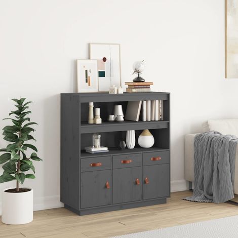 Highboard Grau 100x40x108,5 cm Massivholz Kiefer
