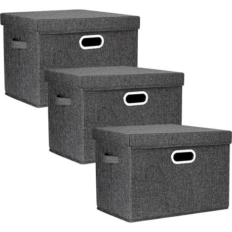 Lot de 3 Boîte de rangement, Tissu pliable, Couvercle inclus, Polyester robuste, 44x30x29 cm, Pour maison et bureau (1/5)
