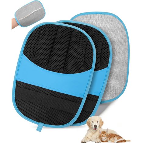 Lot de 2 gants d'épilation pour animaux, outil à cinq doigts pour chiens et chats Brosse magique électrostatique, réutilisable, pour le toilettage ou le nettoyage (Bleu) (1/5)