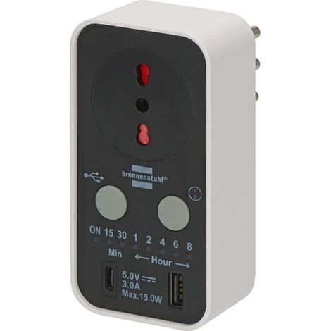 Brennenstuhl, Timer per ottimizzare il consumo energetico, presa multipla programmabile con 1 porta USB-C e 1 USB-A, IP20 (1/5)