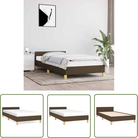 The Living Store Cadre de lit sans matelas marron foncé 90x190 cm tissu - Cadre De Lit - Lit Double - Literie - Meuble Chambre - Chambre Adulte (1/5)