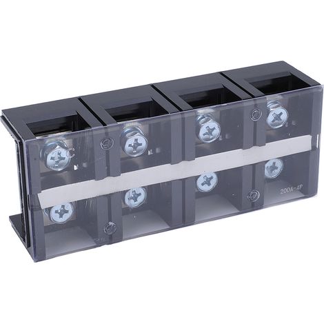 Bornier à vis double rangée 4 plots 200A barrière pour connexion électrique en cuivre plastique noir argent (1/5)