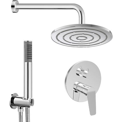 Set doccia miscelatore con deviatore, braccio 35 cm, soffione 20cm e doccino finitura cromo lucido Aurora (1/4)