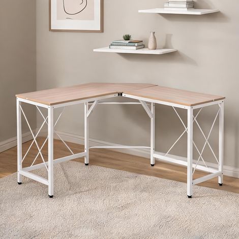 Bureau coloris natur blanc en mDF acier 150 x 150 x 76 cm (1/5)