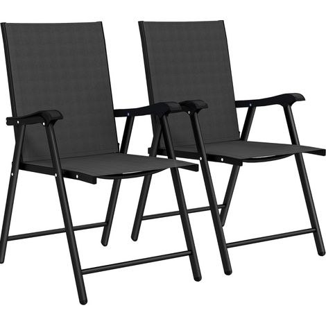 Lot de 2 chaises de jardin pliantes 58x62x97 cm en acier noir, gain de place – MEUBLIV (1/5)