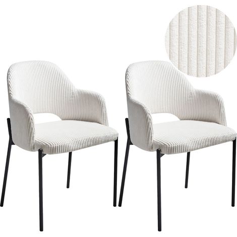 Conjunto de 2 sillas de comedor con reposabrazos de pana tapicería blanco crema Raton (1/5)