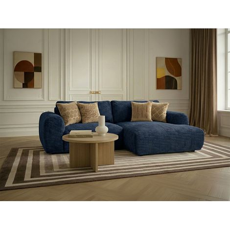 BOBOCHIC - Canapé d'angle compact convertible coffre LUCIEN gros côtelé doux Angle droit  Bleu foncé