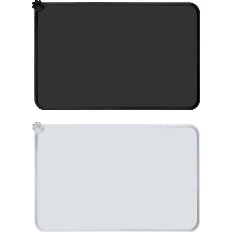 Lot de 2 tapis de gamelle pour chien et chat - En silicone imperméable et antidérapant - Pour chien et chat - 48 x 30 cm - Noir et gris (rose + gris, 48 x 30 cm) (1/4)