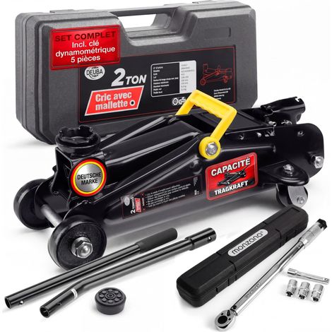Cric hydraulique roulant 2 t, levée 135-330 mm, avec valise et clé dynamométrique 40-210 Nm (1/5)