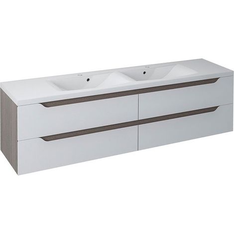 WAVE Meuble sous-vasque double 179,7x50x47,8cm, blanc/wengé mali (1/2)