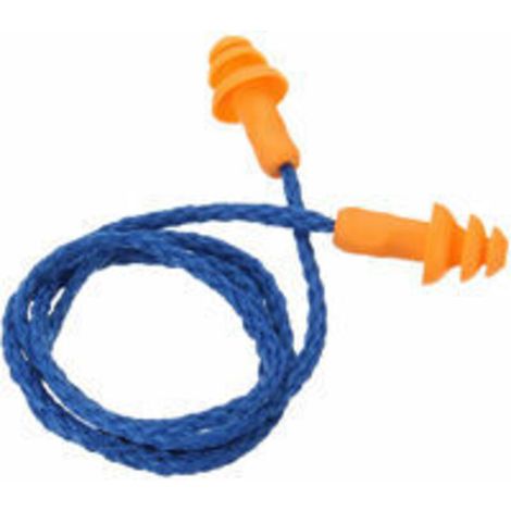 SABIR 10 Paires Bouchons d'oreille avec Cordon Réutilisables Bouchons d'oreille en Silicone du Sommeil Bouchons d'oreille Suppression du Bruit de Bouchons pour la Protection Auditive (Bleu) STOL