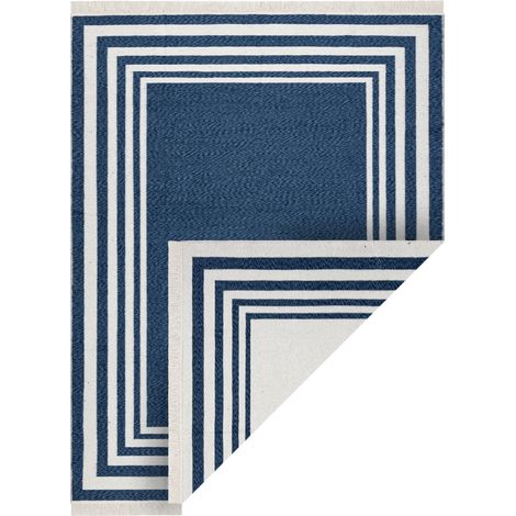 Teppich TWIN 22990 Rahmen, Baumwolle, doppelseitig, Rauten Ökologische Fransen - dunkelblau / creme blue 100x200 cm