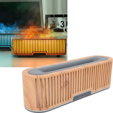 Difusor de llama de 200 ml con acabado luminoso imitación madera, 7 colores ambientales y funcionamiento ultrasilencioso para dormitorio u oficina. Enchufe británico 100–240V. (1/5)